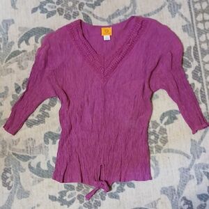Ruby Rd. Magenta Crinkled V-Neck Top
